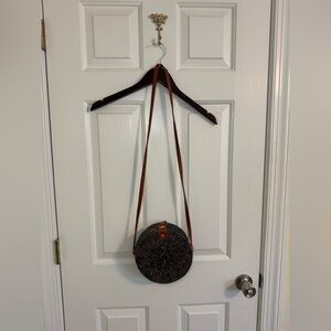Rattan Purse Crossbody Bag Round Black and Brown Woven